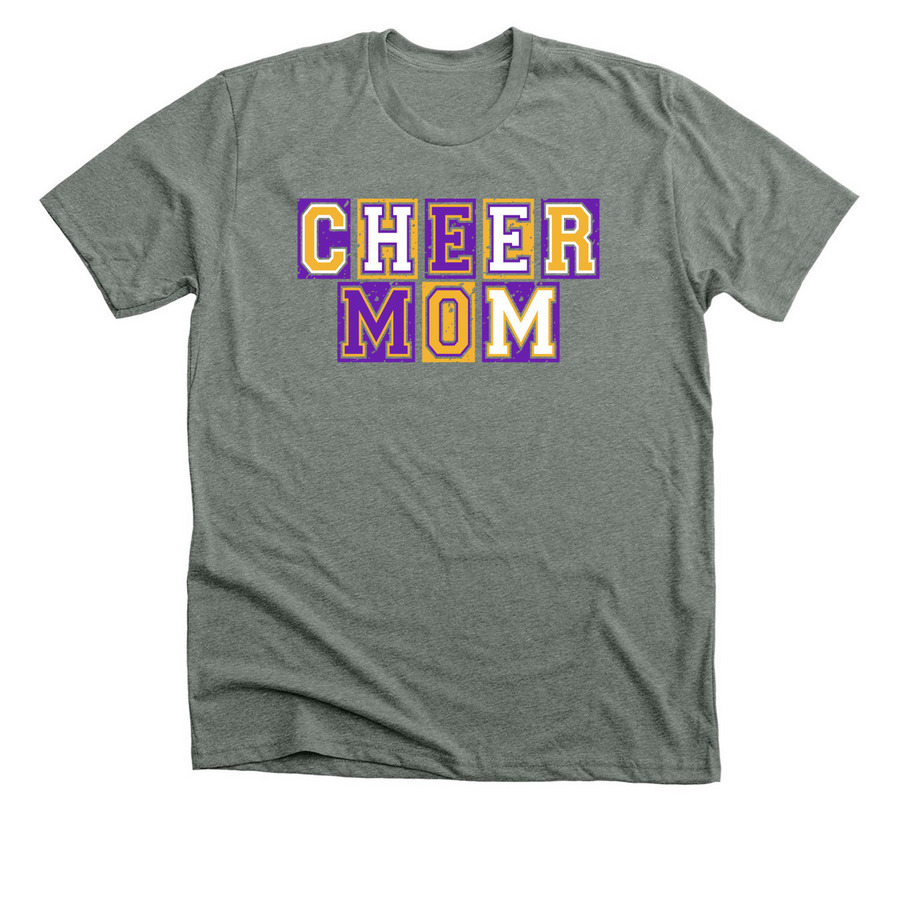 Block Cheer Mom, a Deep Heather Premium Unisex Tee
