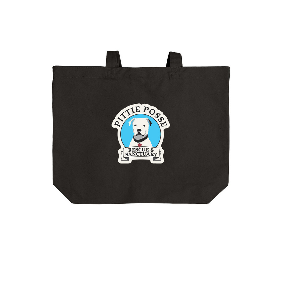 This Bag Helps Save Pit Bulls, a Deep Black Cotton Canvas Tote Bag (back-view)