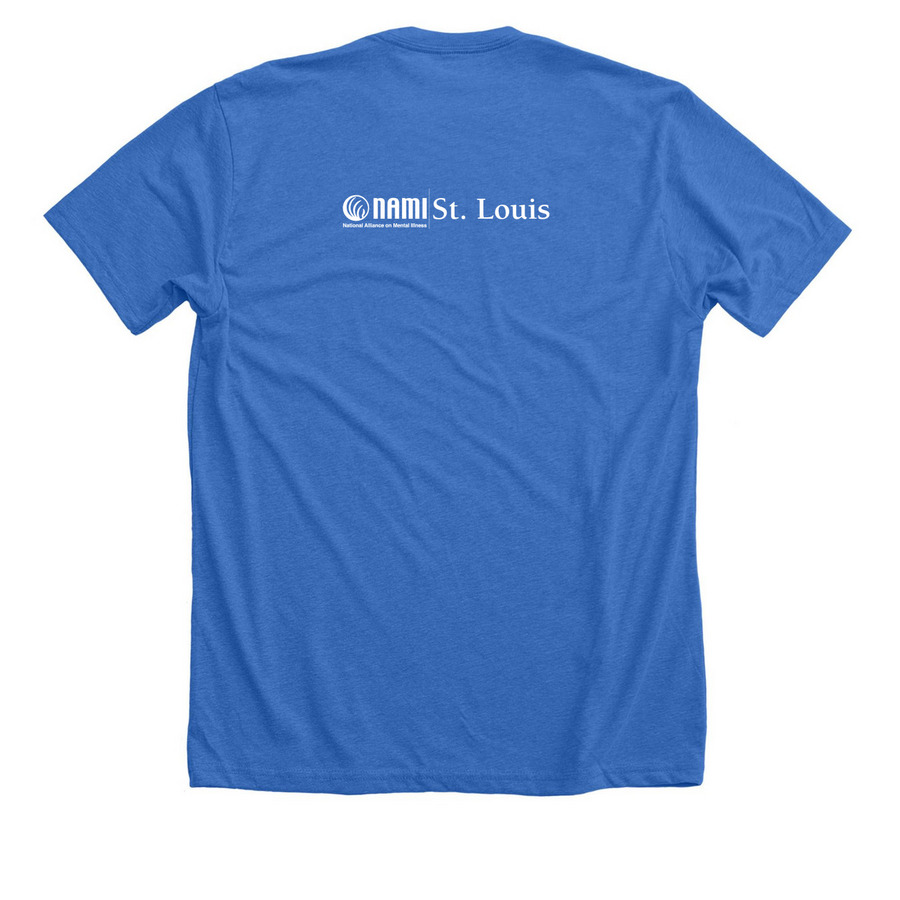 Together for Mental Health | NAMI St. Louis, a Heather True Royal Premium Unisex Tee (back-view)