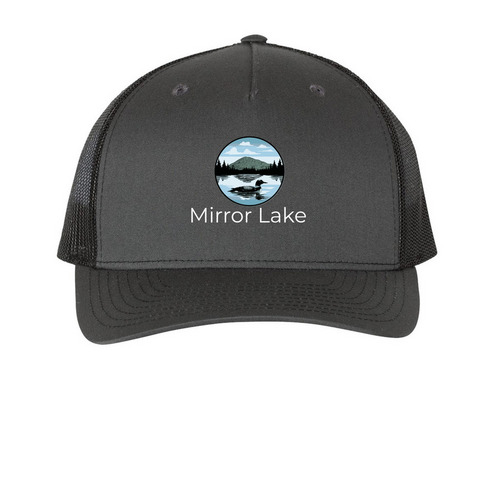 Mirror Lake Merchandise, a Charcoal/ Black Printed Five-Panel Trucker Cap