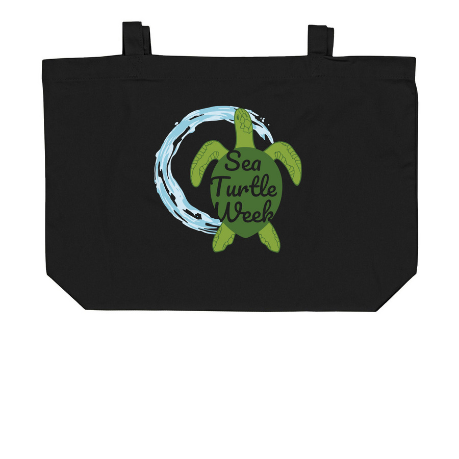Sea Turtle Week Tote Bags, a Black Large Organic Cotton Tote Bag