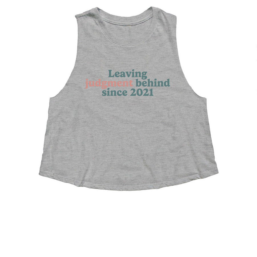 Anniversary Collection | No Judgment, a Athletic Heather Women's Cropped Racerback Tank