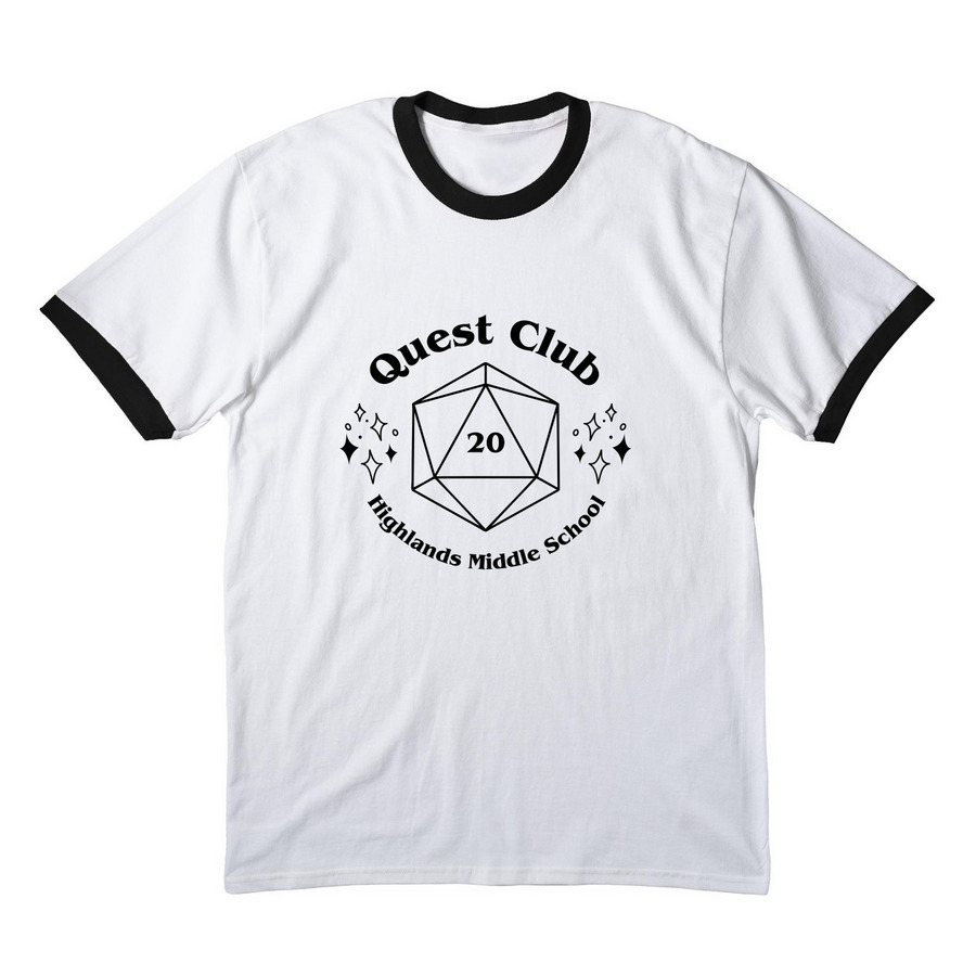 Official Quest Club Shirt Options, a White/ Jet Black Cotton Ringer Tee