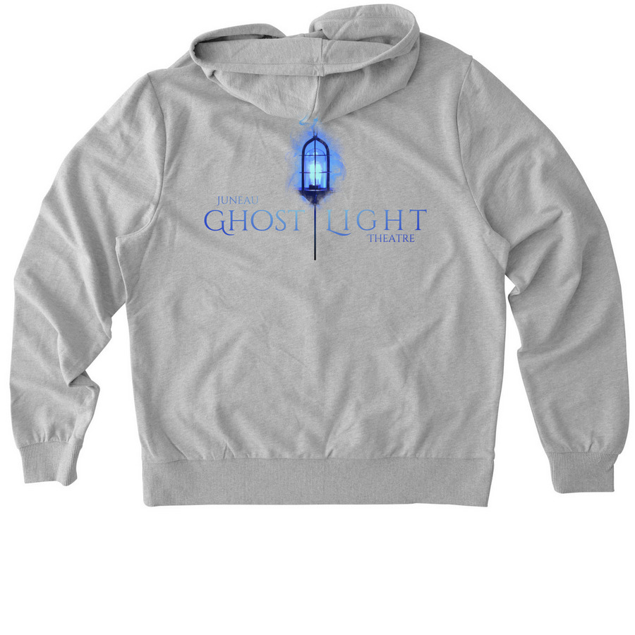 Juneau Ghost Light Theatre Zipped Hoodies, a Granite Grey Heather Allmade Organic French Terry Zip Up Hoodie (back-view)