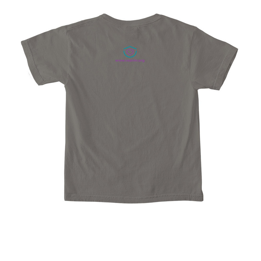 Hear Her (dark apparel colors), a Grey Comfort Colors Youth Tee (back-view)