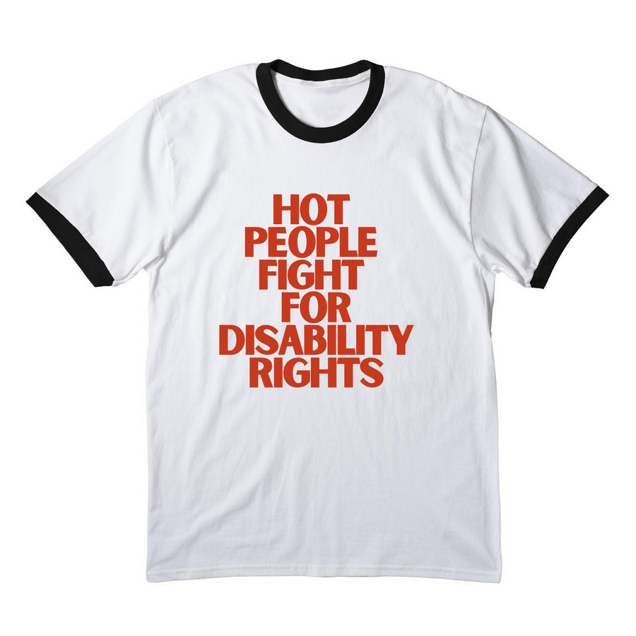 Hot People Fight For Disability Rights - WGS, a White/ Jet Black Cotton Ringer Tee