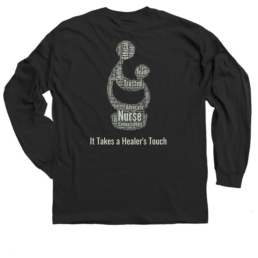 It Takes a Healer's Touch Graphic Shirt, a Black Classic Long Sleeve Tee (back-view)