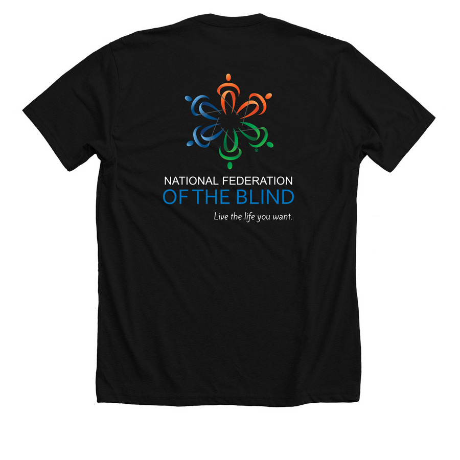 Supporting Independence Through Awareness, a Solid Black Blend Premium Unisex Tee (back-view)