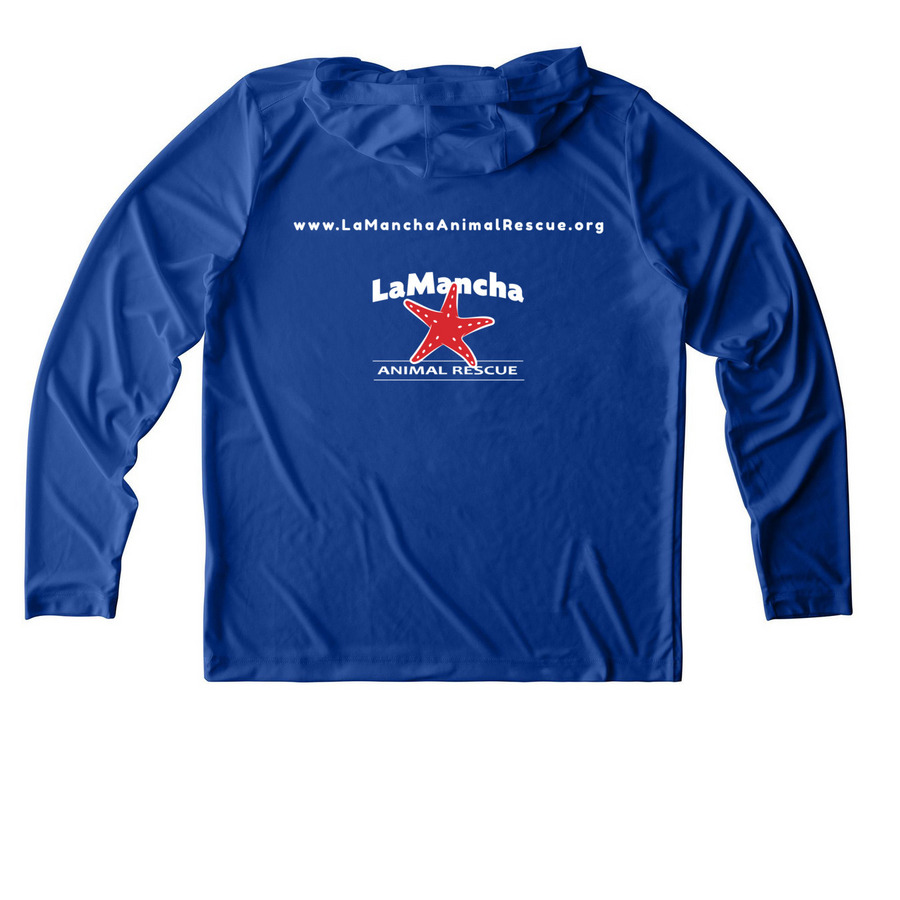RescuedIsMyFavoriteBreed Performance Products, a True Royal UV Performance Long Sleeve Hoodie (back-view)
