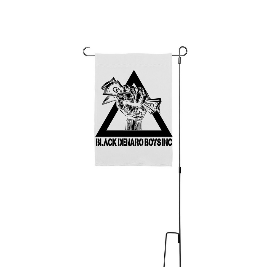 Black Denaro Boys Yard Flag, a White 12" x 18" Yard Flag with Stake