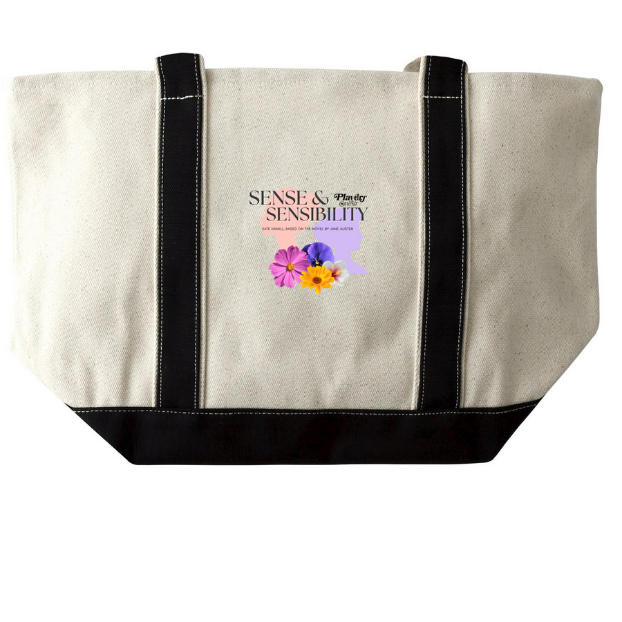 Sense & Sensibility Tote Bag, a Natural/Black Large Two-Tone Canvas Tote Bag (back-view)