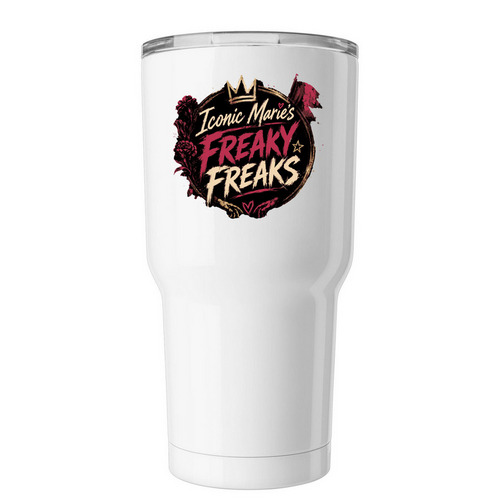 Iconic Marie?s and Fame Blacks Freaks Tumbler, a White Insulated Tumbler