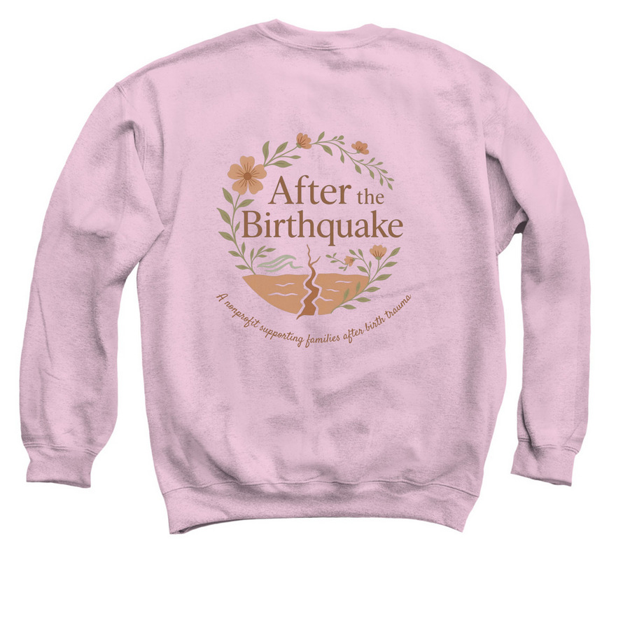 After the Birthquake Apparel Fundraiser, a Light Pink Crewneck Sweatshirt (back-view)