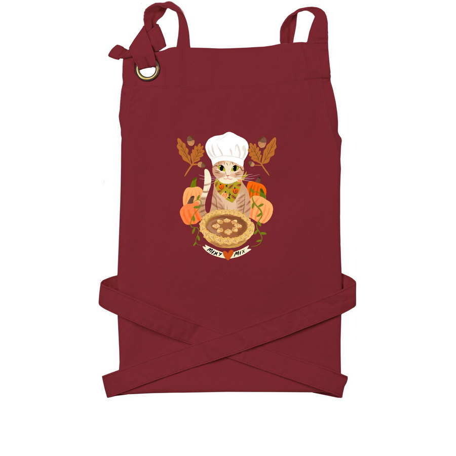 Pumpkin Sweetie Pie Apron, a Burgundy Cotton Canvas Pocket Apron