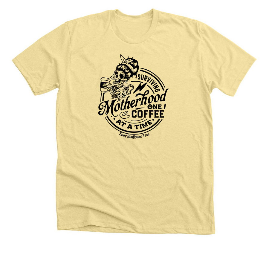 Motherhood: Fueled by Coffee & Chaos, a Heather French Vanilla Premium Unisex Tee