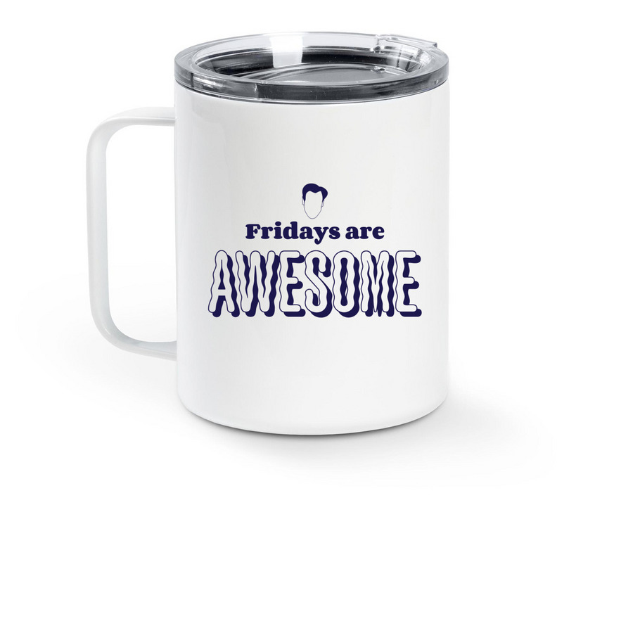 Friday Carl Travel Mug, a White Stainless Steel Travel Mug (back-view)