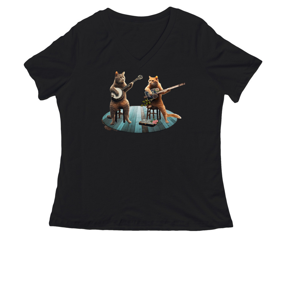 Country Blues Kitties, a Black Women's Relaxed V-Neck Tee
