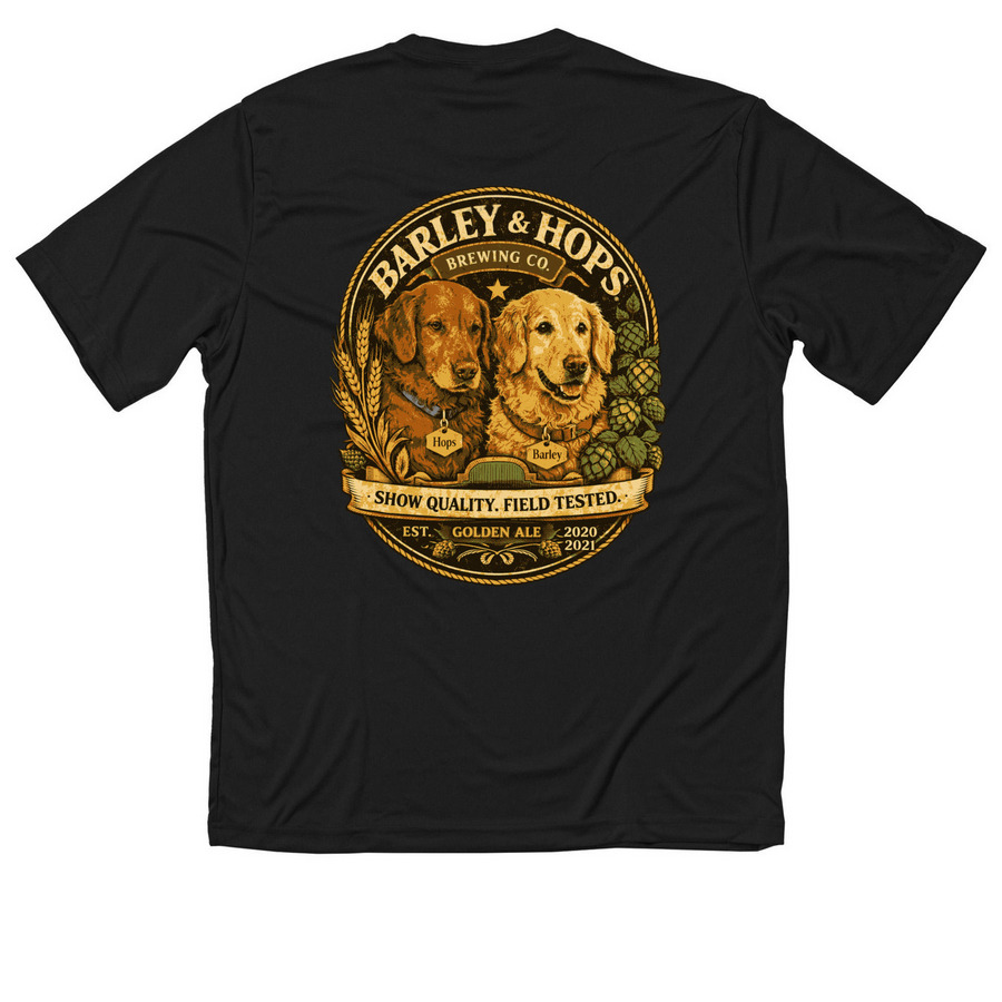 Barley & Hops&nbsp;100% Polyester Screen Print, a Black Classic Performance Tee (back-view)