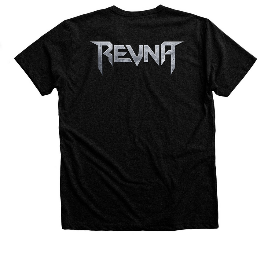 Revna, a Black Heather Premium Unisex Tee (back-view)