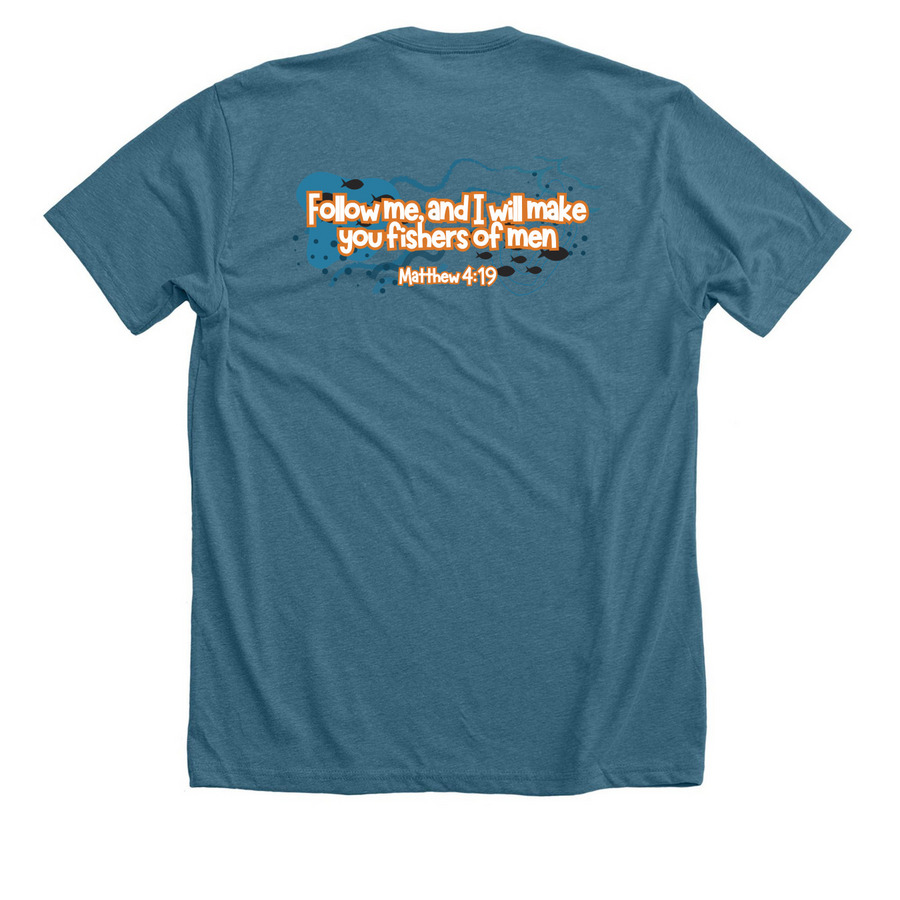 Fisherman's Club, a Heather Deep Teal Premium Unisex Tee (back-view)
