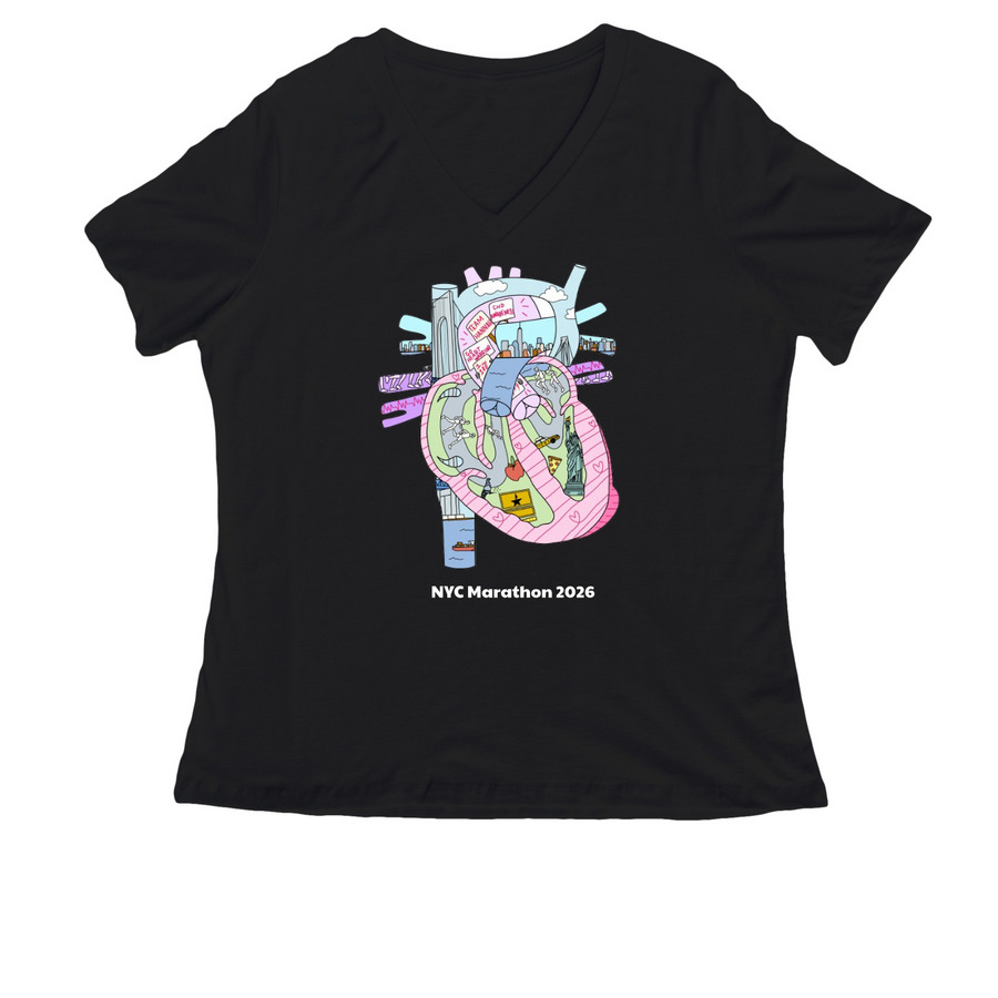Hannah's Heart Run (V-neck), a Black Women's Relaxed V-Neck Tee
