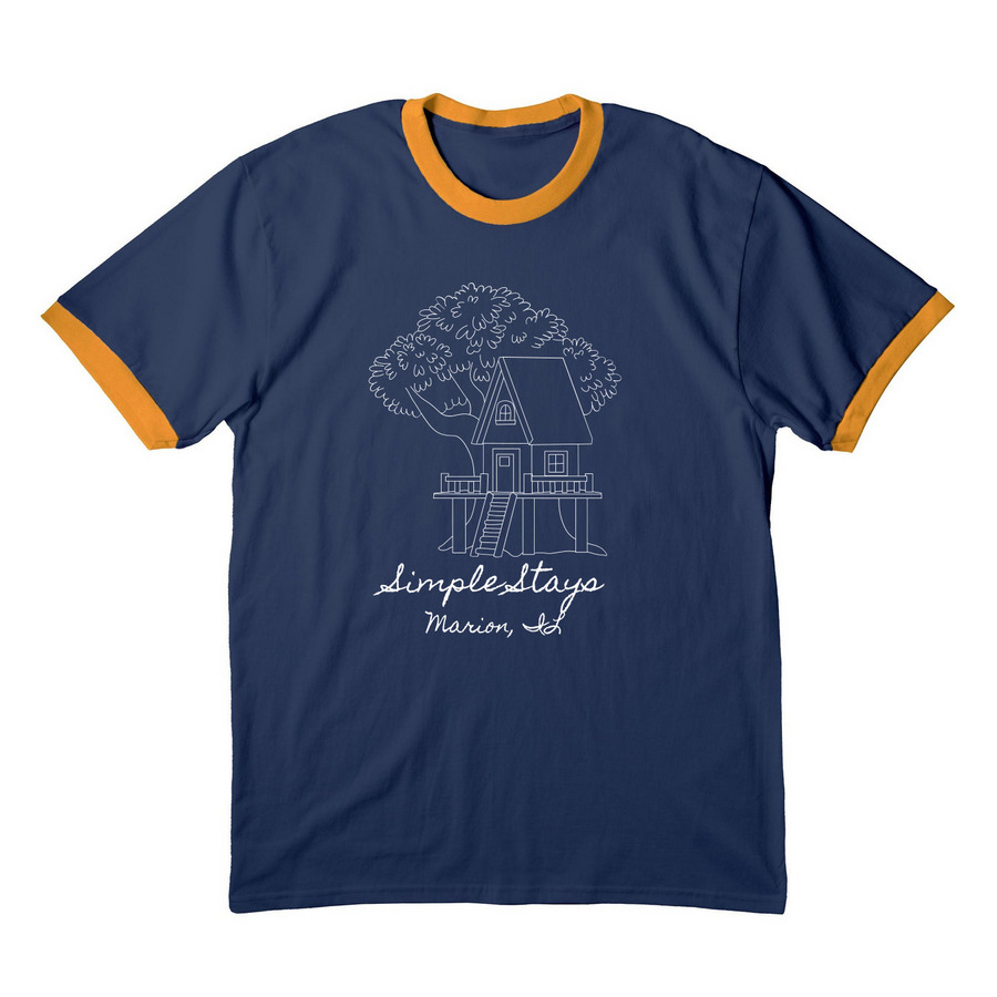 Treehouse Graphic, a Navy/ Gold Cotton Ringer Tee