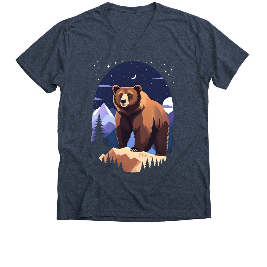 Northern Grizzly Bear Starry Night&nbsp;, a Heather Navy Premium V-Neck Tee
