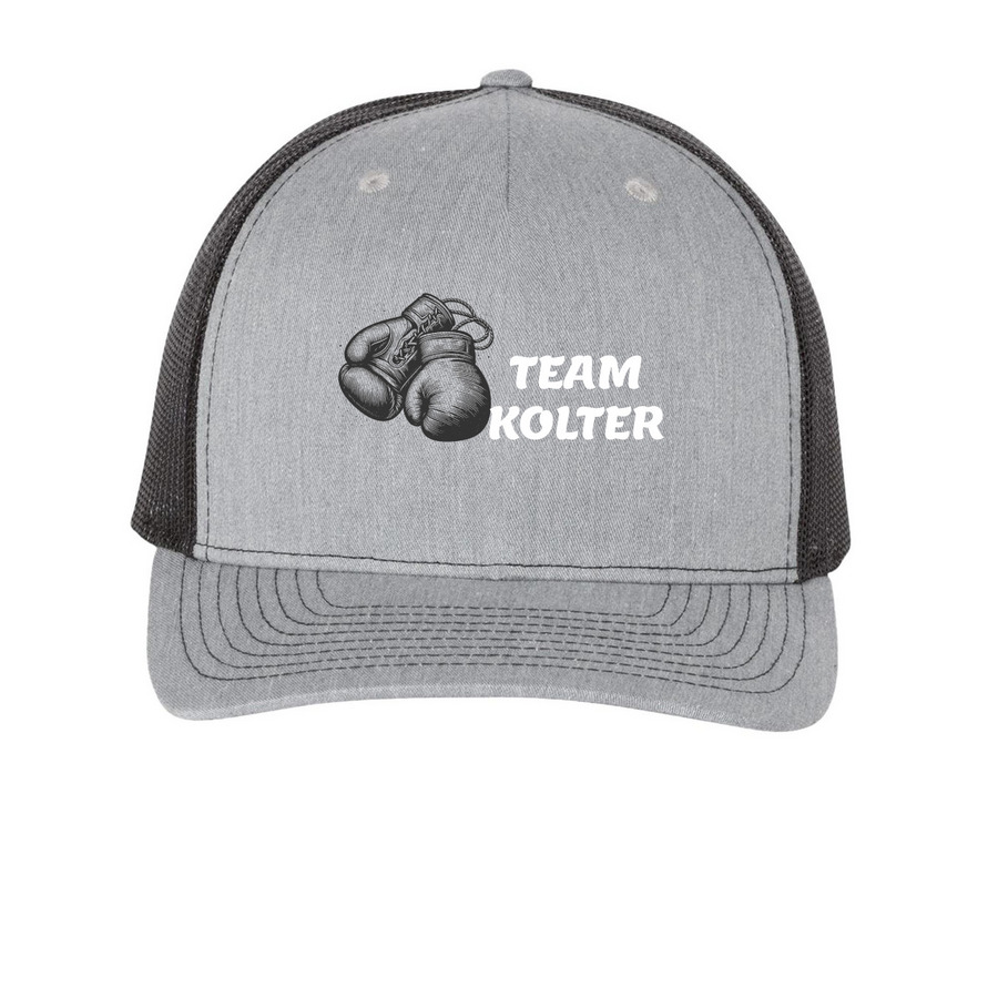 Warrior Caps!, a Heather Grey/ Black Printed Five-Panel Trucker Cap