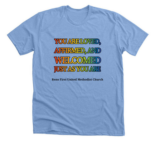 Loved, Affirmed, and Welcomed, a Heather Carolina Blue Premium Unisex Tee