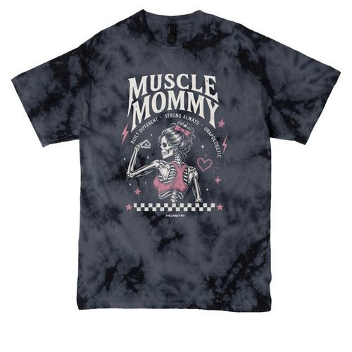 Built&nbsp;Different:&nbsp;Muscle&nbsp;Mommy, a Black Crystal Tie Dye Tee