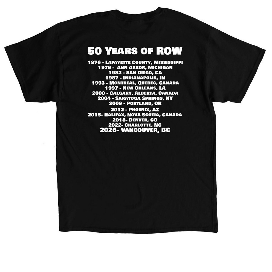 ROW14 -50th Anniversary Shirt, a Black Classic Unisex Tee (back-view)