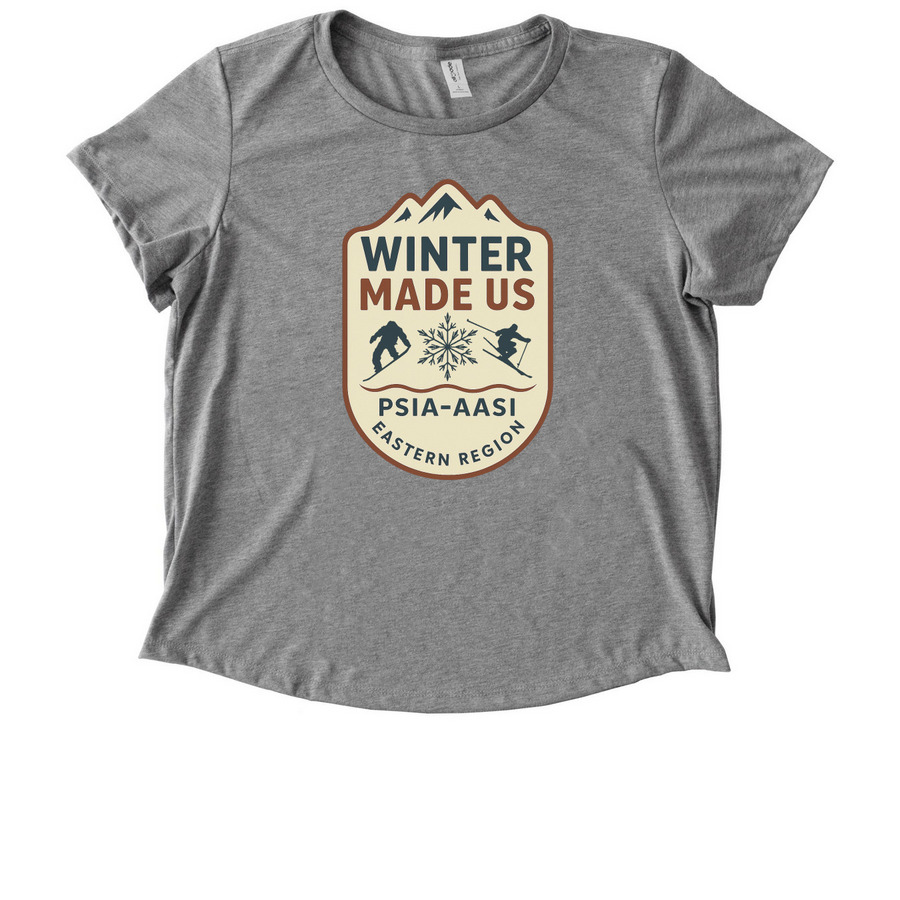 PSIA-AASI Eastern Region 2025 Shirts - front, a Aluminum Grey Allmade Eco Triblend Women?s Scoop Neck Tee