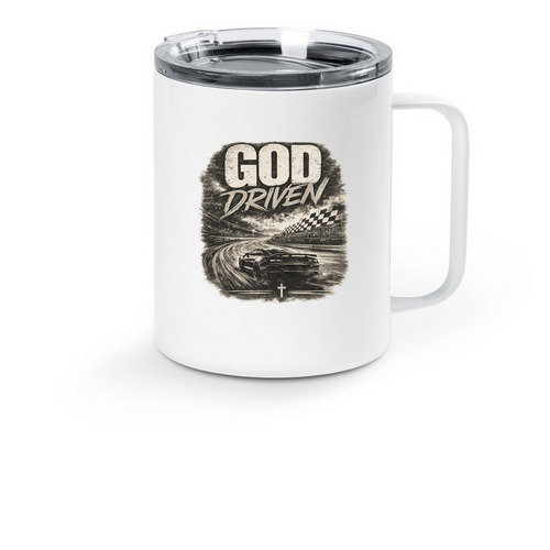 God Driven-Travel mug, a White Stainless Steel Travel Mug