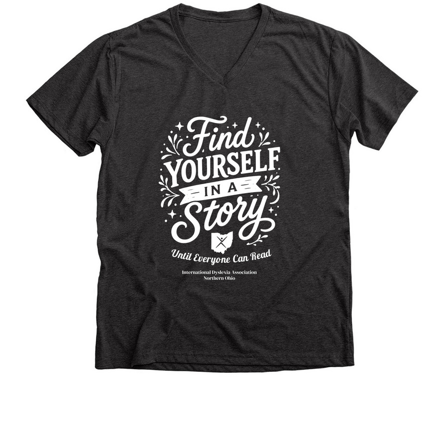 Find Yourself in a Story Tee, a Dark Grey Heather Premium V-Neck Tee