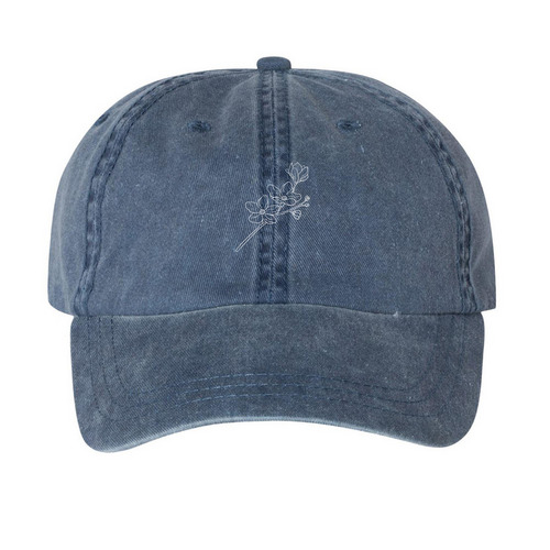 Floral Hat, a Navy Printed Pigment Dye Baseball Cap