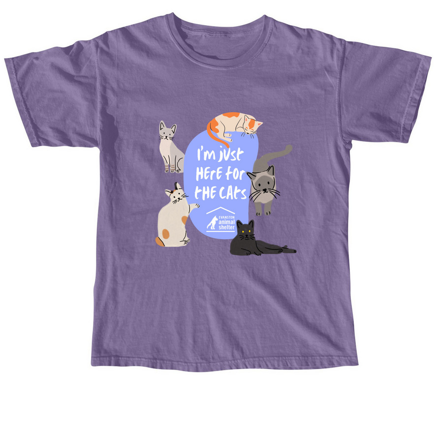I'm Just Here for the Cats Tee, a Grape Comfort Colors Unisex Tee