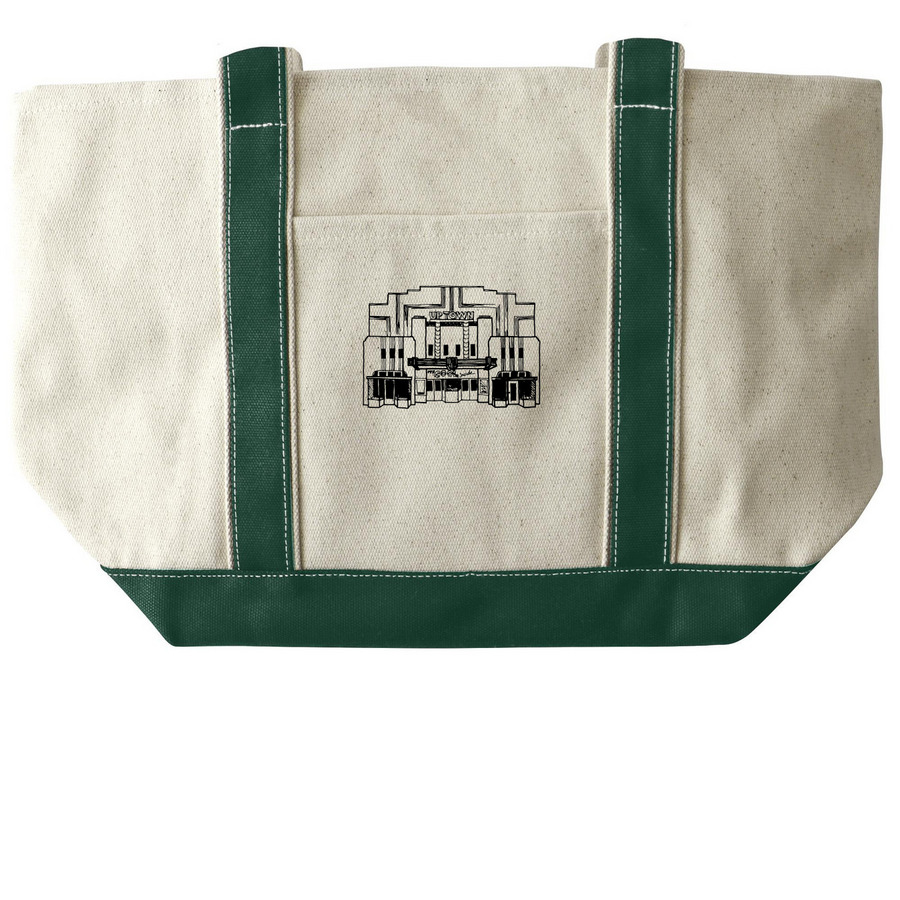 Uptown Theater Tote Bag, a Natural/Forest Large Two-Tone Canvas Tote Bag