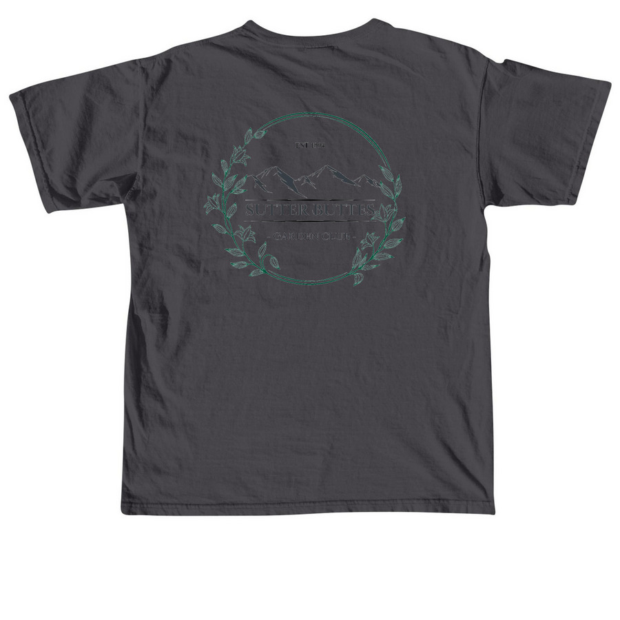 Sutter Buttes Garden Club, a Graphite Comfort Colors Unisex Tee (back-view)