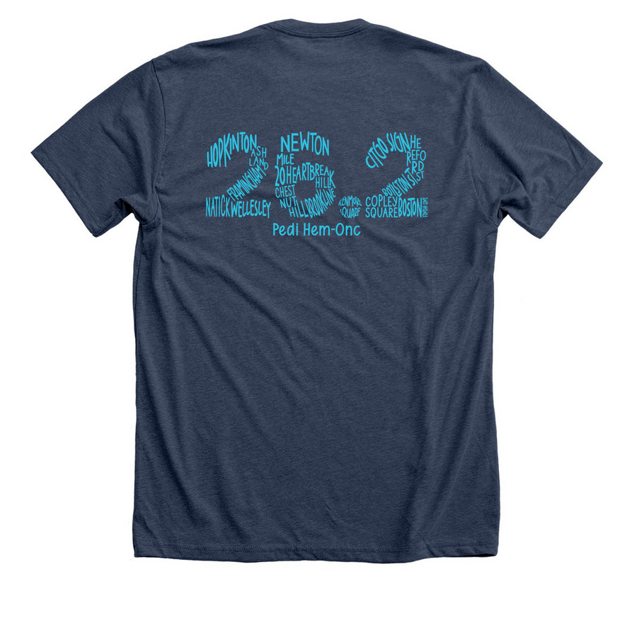 LOVESTRONG, a Heather Navy Premium Unisex Tee (back-view)