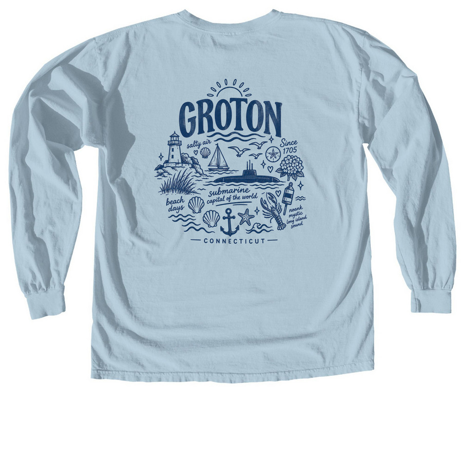 Groton, CT, a Chambray Comfort Colors Long Sleeve Tee (back-view)