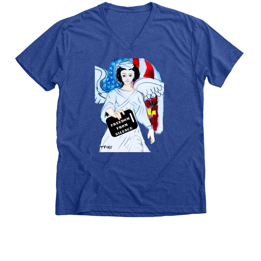 Freedom from Silence, a Heather True Royal Premium V-Neck Tee