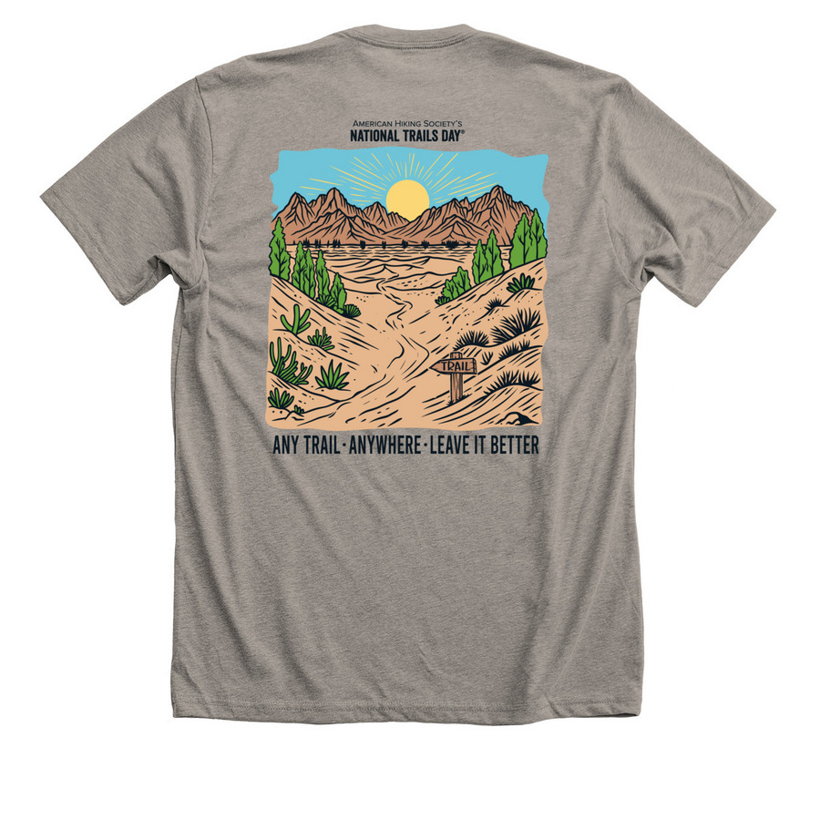 Any trail, anywhere, leave it better., a Heather Stone Premium Unisex Tee (back-view)