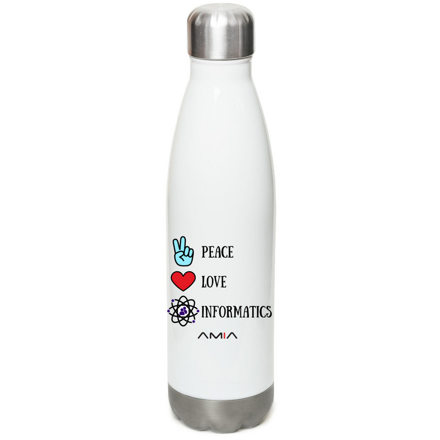 Peace, Love, Informatics, a White Stainless Steel Water Bottle