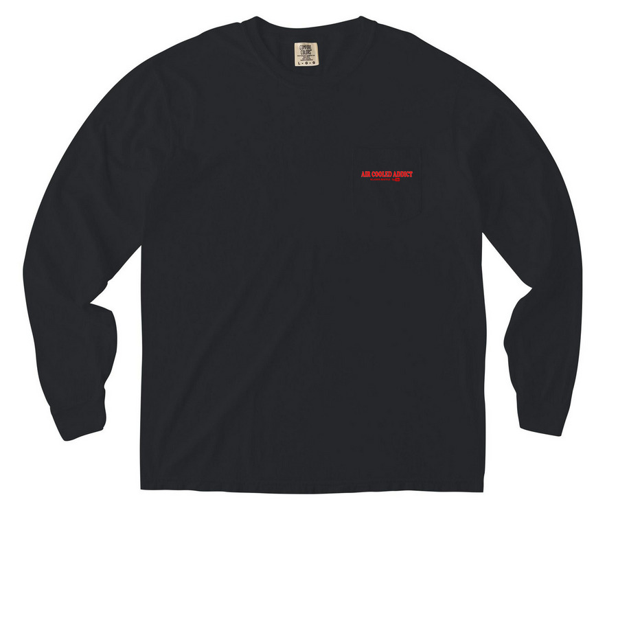 Mens Pocket Shirts - Air Cooled Addict!, a Black Comfort Colors Long Sleeve Pocket Tee