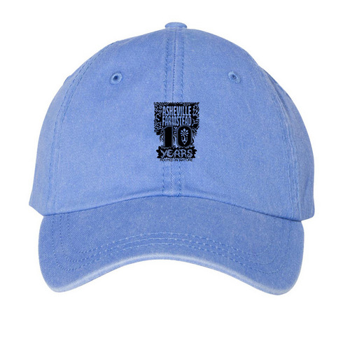 10 year logo on hats!, a Periwinkle Printed Pigment Dye Baseball Cap