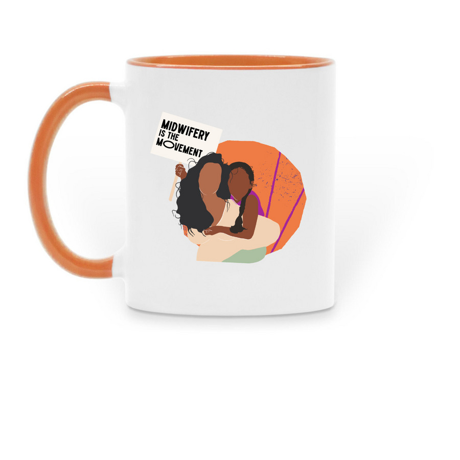 Midwifery is the Movement Mug - Citrine, a Orange Two-Tone Ceramic Mug (back-view)