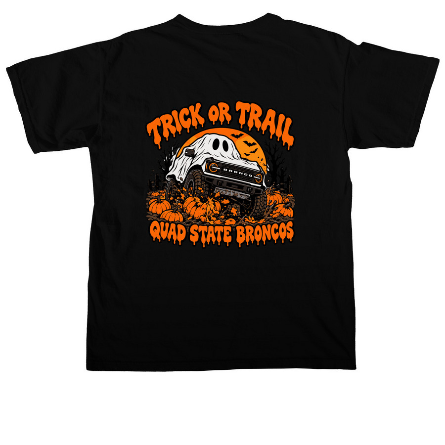 QSB Trail & Treat, a Black Comfort Colors Unisex Tee (back-view)