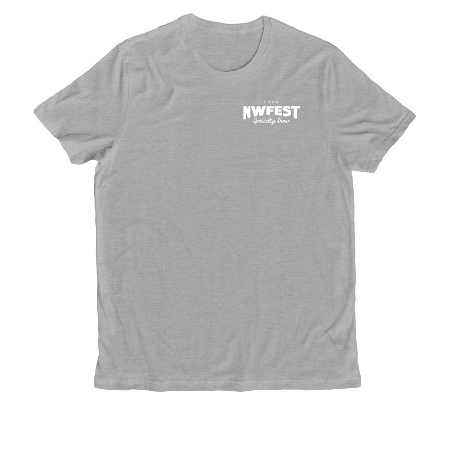 NWFest 2026 Apparel: 2-Sided Logo, a Granite Grey Heather Allmade Organic Cotton Unisex Tee