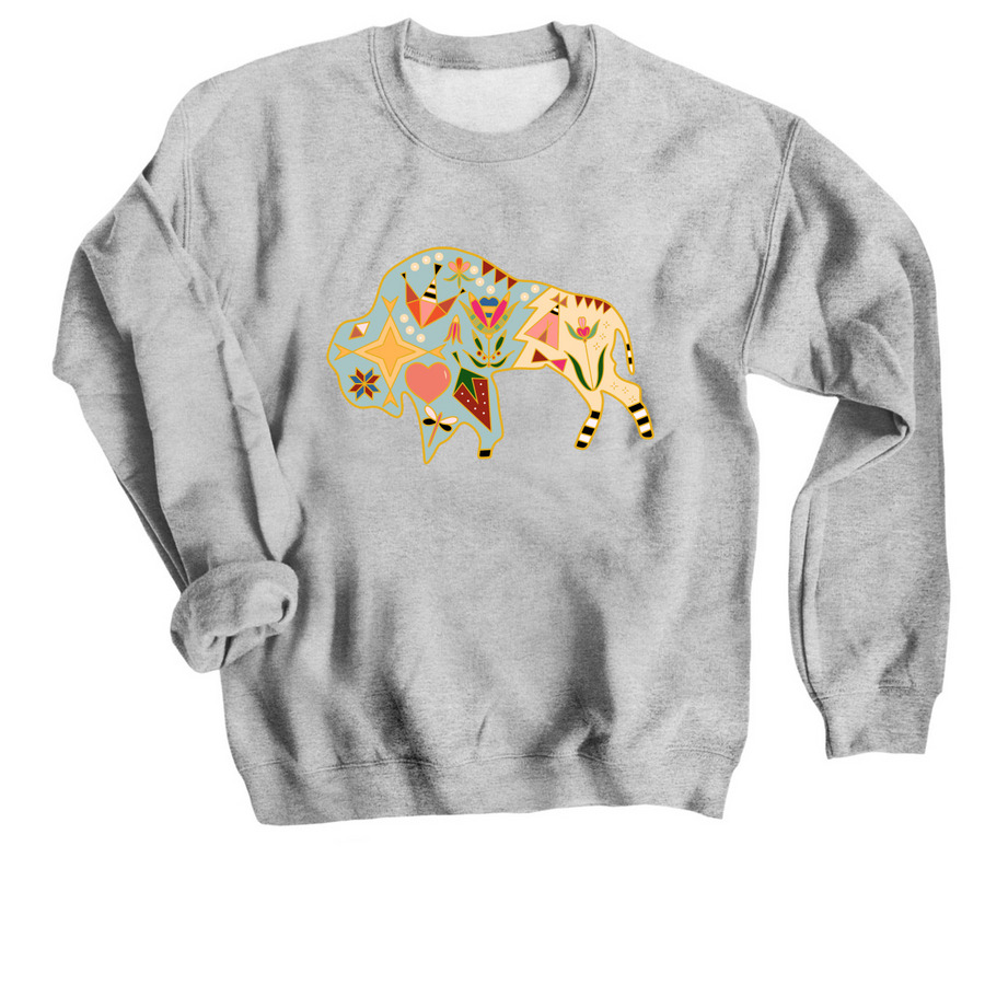 Buffalo Doodle Design 2, a Sport Grey Crewneck Sweatshirt