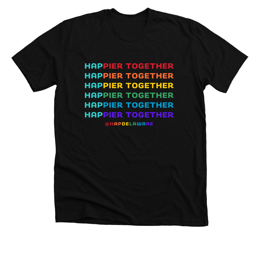 Happier Together Slogan PRIDE (Dark), a Solid Black Blend Premium Unisex Tee